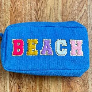 Girlie Girl TC-1355 Terry Cloth Cosmetic Bag in blue “BEACH" Zipper purse Women